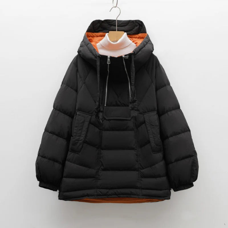Women’s Alpine Quilted Hooded Puffer Jacket – Winter Warm Half-Zip Coat