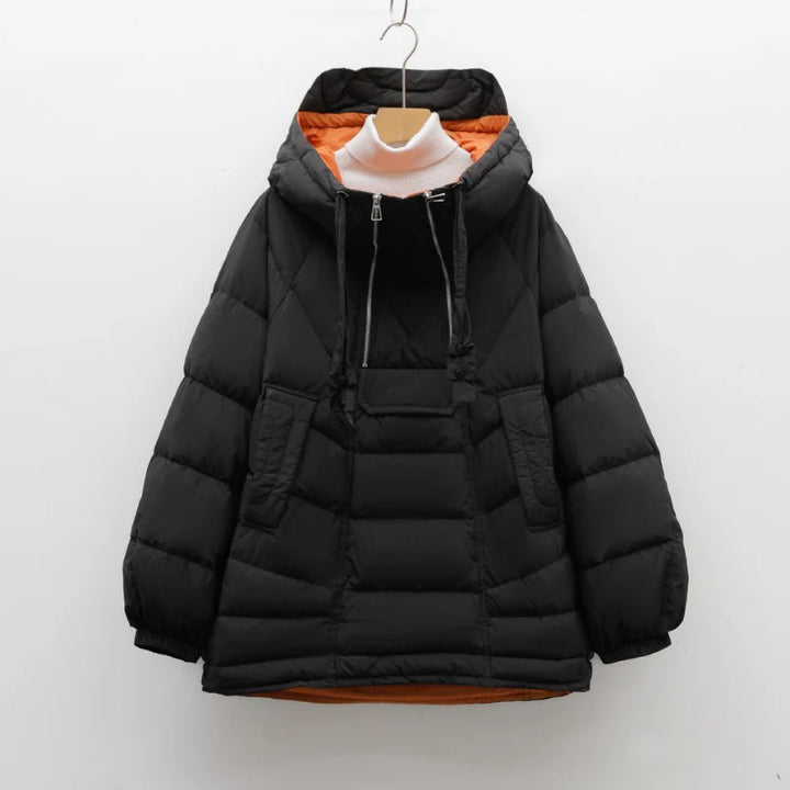 Women’s Alpine Quilted Hooded Puffer Jacket – Winter Warm Half-Zip Coat