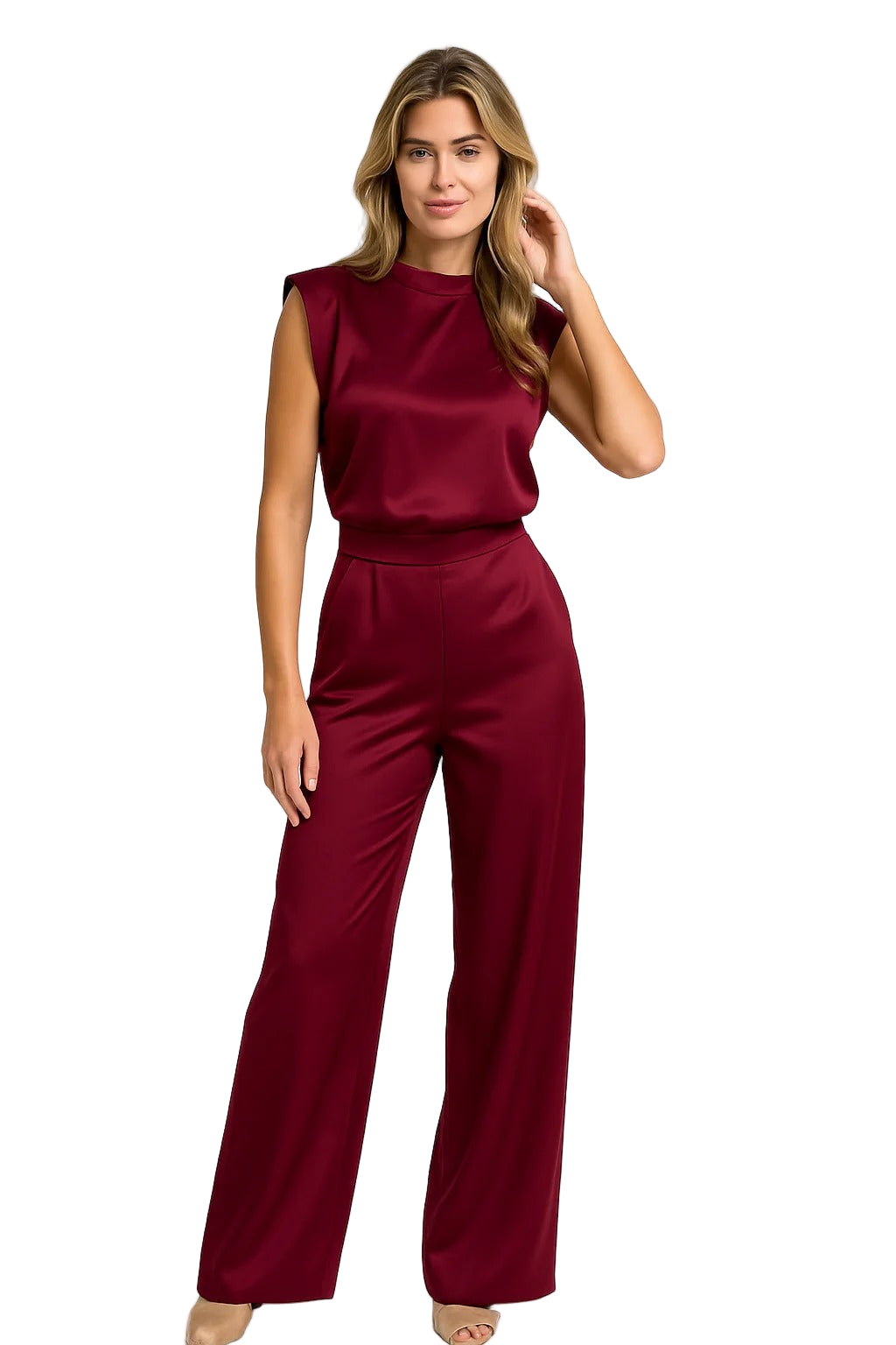 Women’s Sleeveless Wide-Leg Jumpsuit – Elegant High-Neck One-Piece