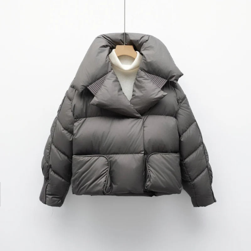 Women’s Oversized Fold-Collar Puffer Jacket – Winter Warm Short Coat