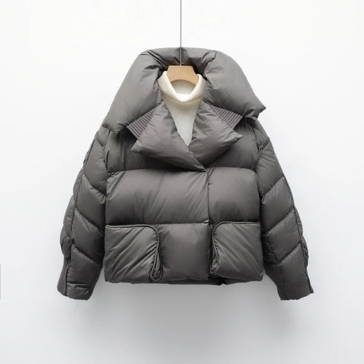 Women’s Oversized Fold-Collar Puffer Jacket – Winter Warm Short Coat