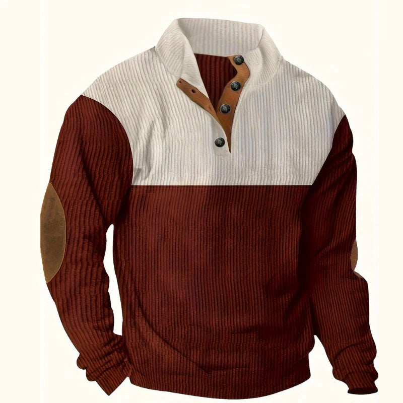 Men’s Two-Tone Button Neck Knit Sweater