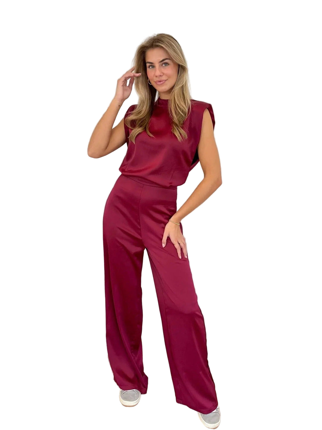 Women’s Sleeveless Wide-Leg Jumpsuit – Elegant High-Neck One-Piece
