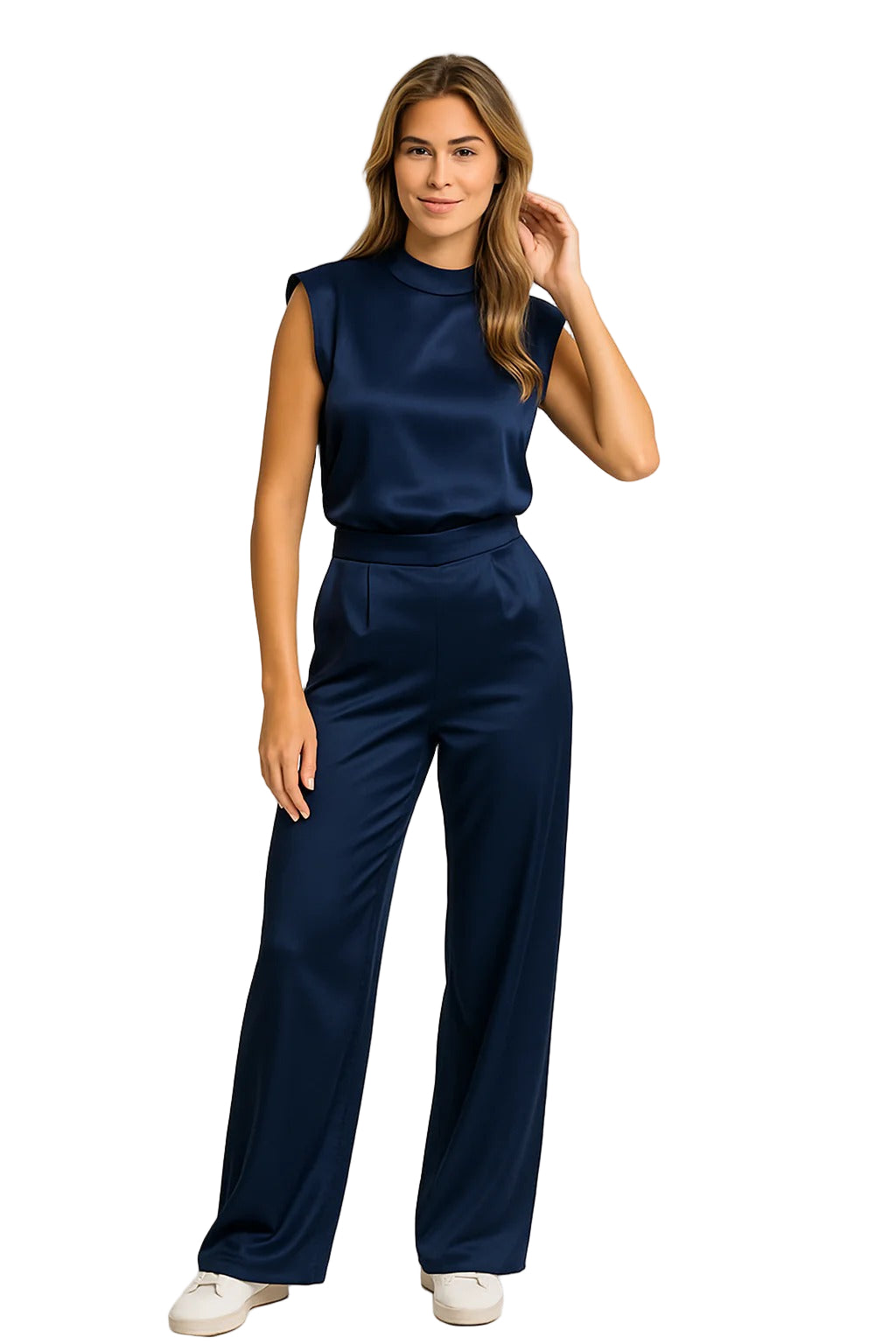 Women’s Sleeveless Wide-Leg Jumpsuit – Elegant High-Neck One-Piece