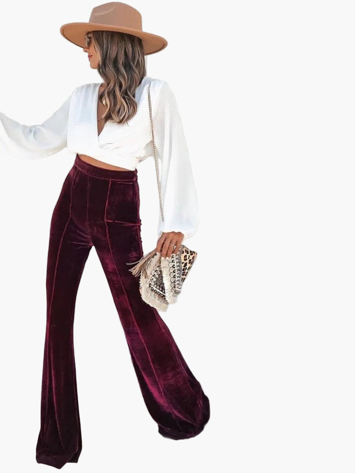 Women’s High Waist Velvet Flared Pants – Elegant Evening & Casual Chic