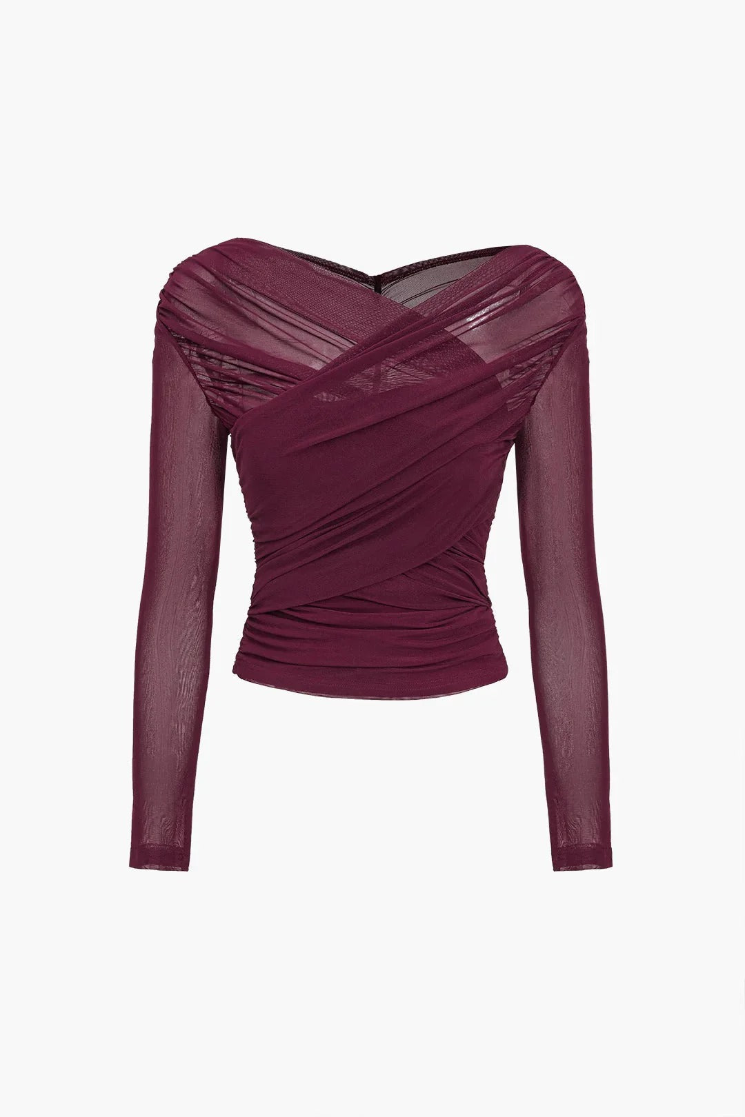Women’s Ruched Mesh Long Sleeve Top