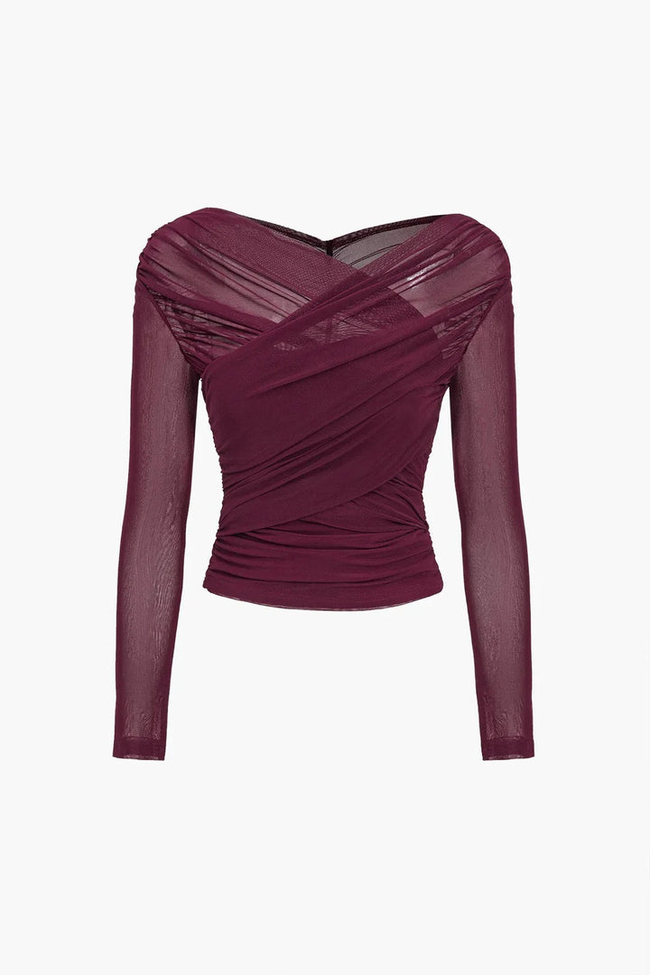 Women’s Ruched Mesh Long Sleeve Top