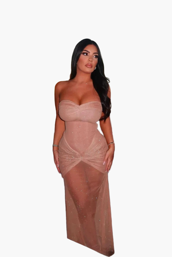 Women’s Strapless Sheer Maxi Dress