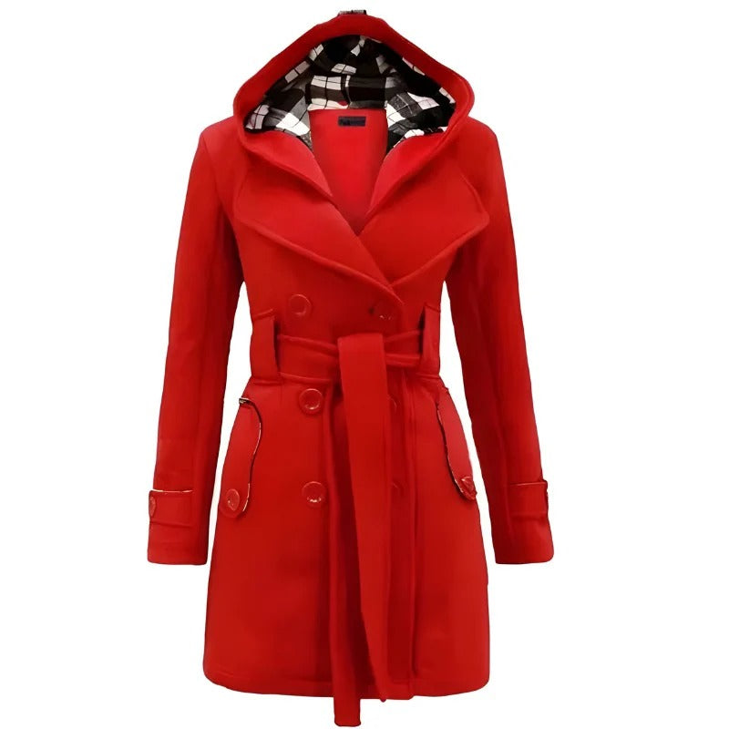 Women’s Hooded Double-Breasted Belted Coat