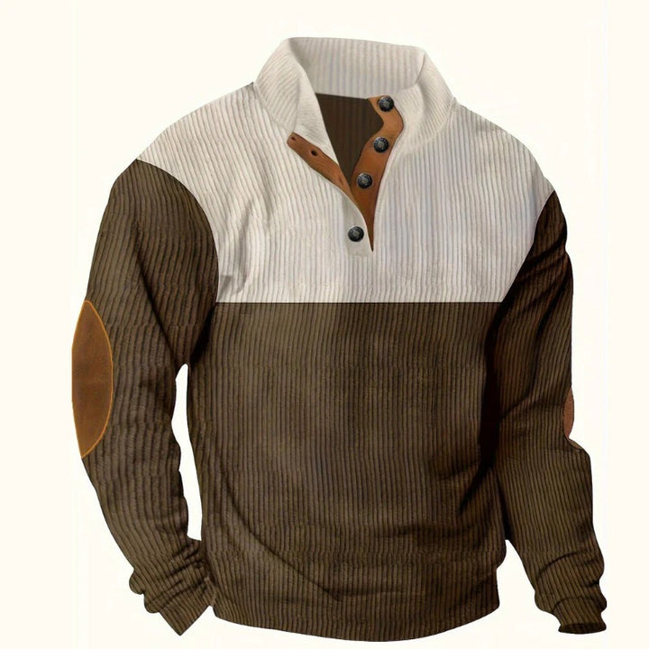 Men’s Two-Tone Button Neck Knit Sweater