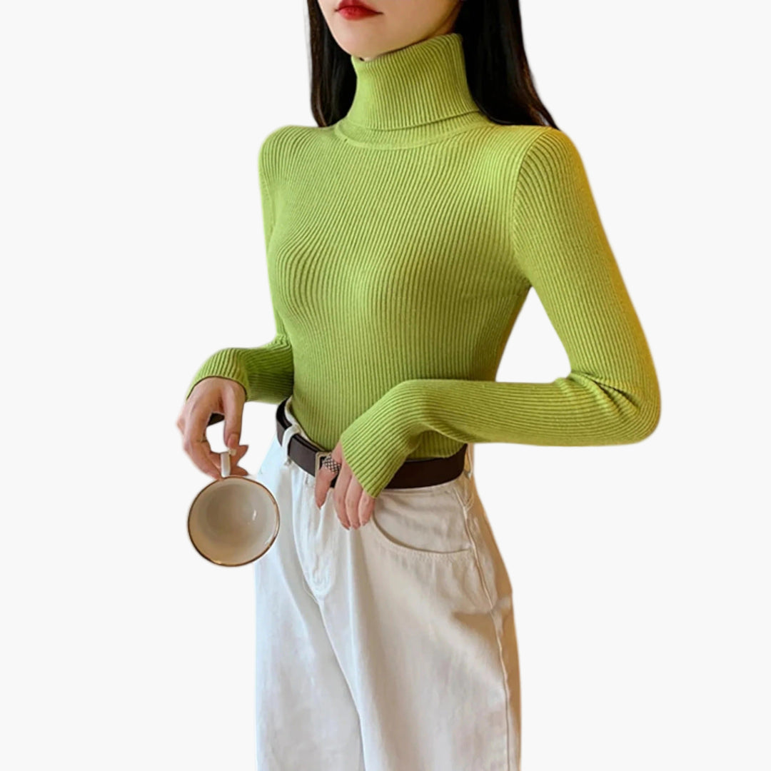 Women’s Ribbed Turtleneck Sweater – Foldover Winter Elegance