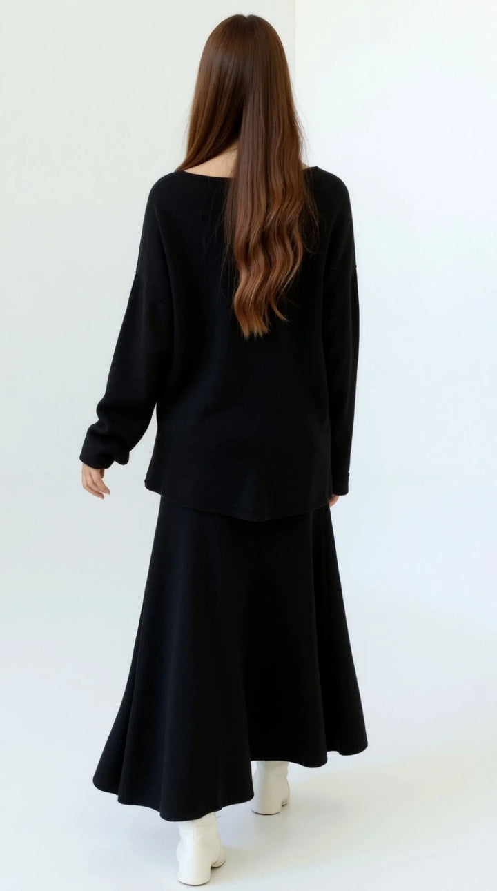 Women’s Seraphine Knit Two-Piece Midi Set – Relaxed Sweater & A-Line Skirt
