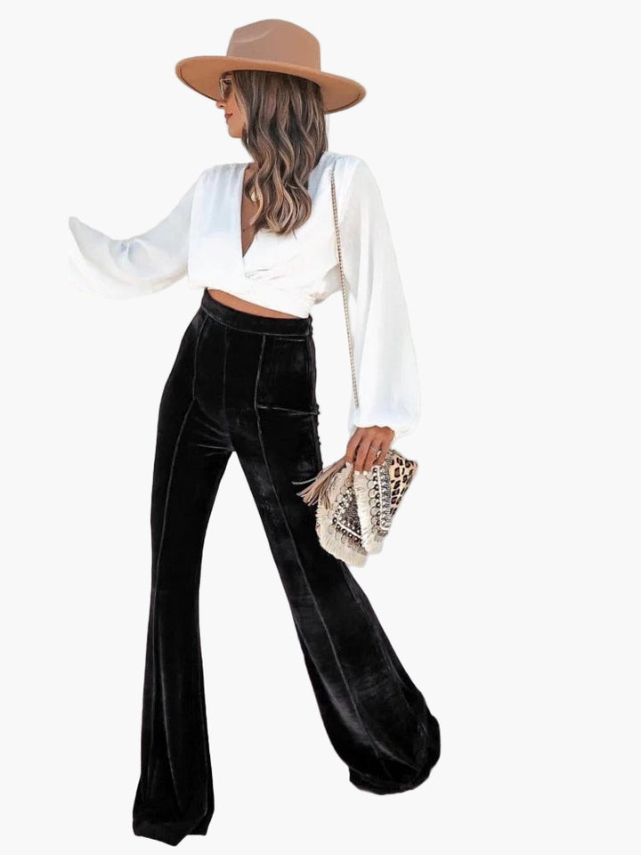 Women’s High Waist Velvet Flared Pants – Elegant Evening & Casual Chic