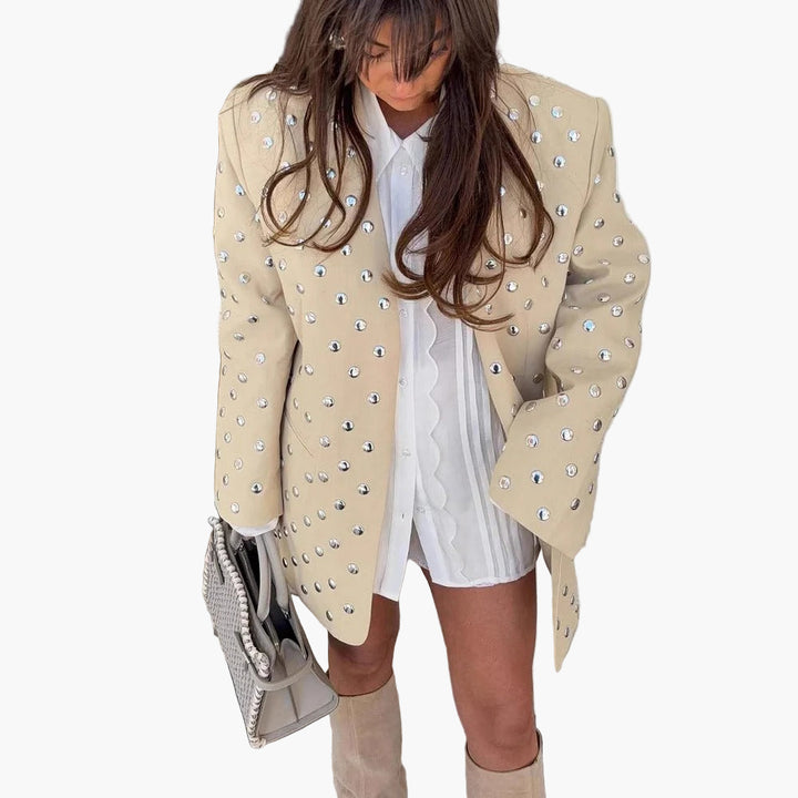 Women’s Crystal Embellished Oversized Blazer – Statement Evening Jacket