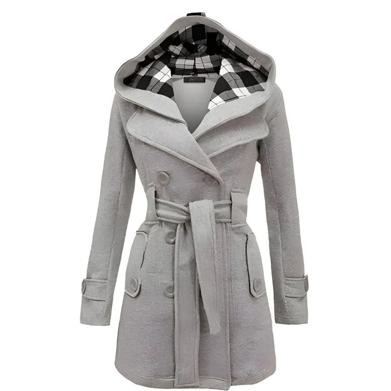 Women’s Hooded Double-Breasted Belted Coat