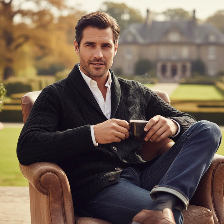 Men’s Rowan Shawl Cardigan – Classic Knit Layer