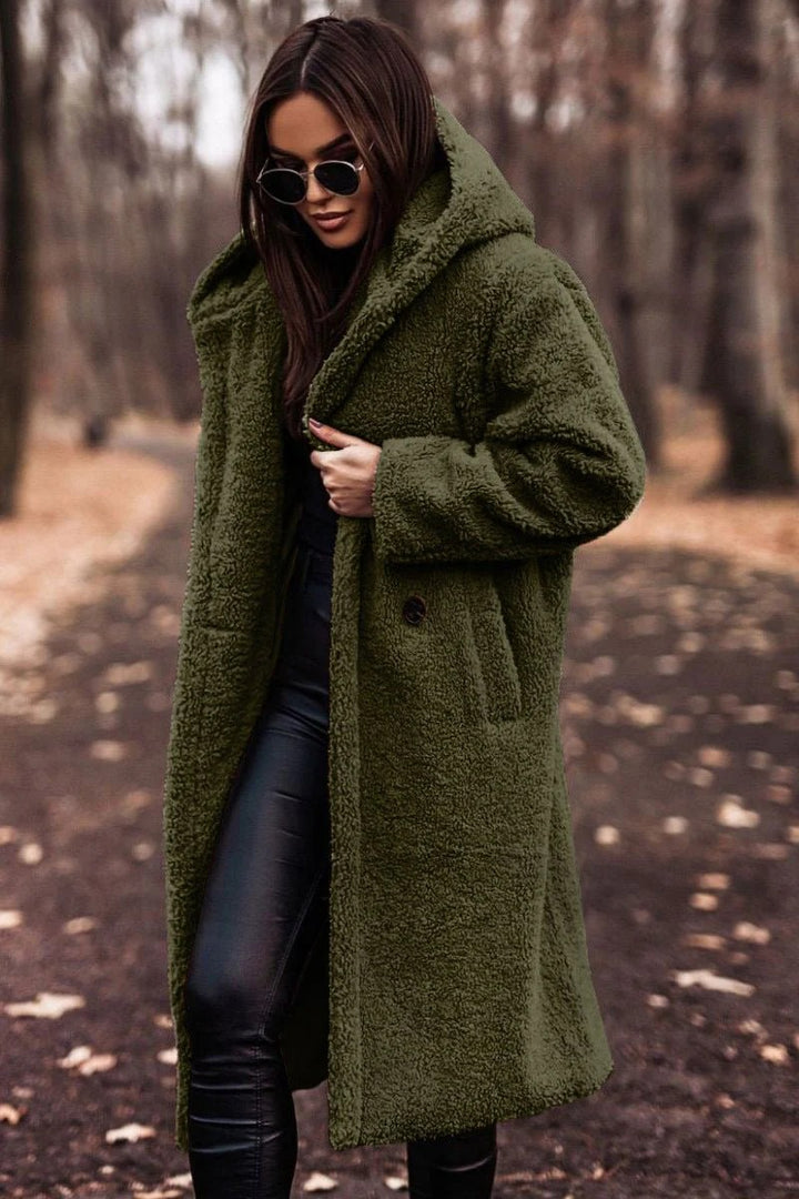 Women’s Cozy Luxe Teddy Longline Coat – Hooded Winter Warm Jacket