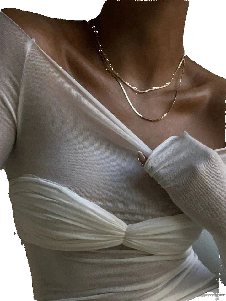 Women’s Mesh Sheer Off-Shoulder Top