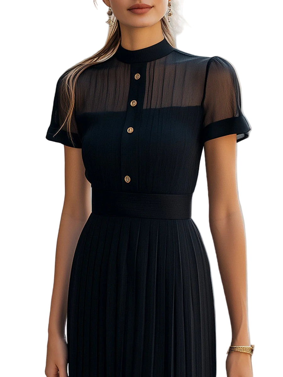 Women’s Margot Sheer Panel Pleated Midi Dress