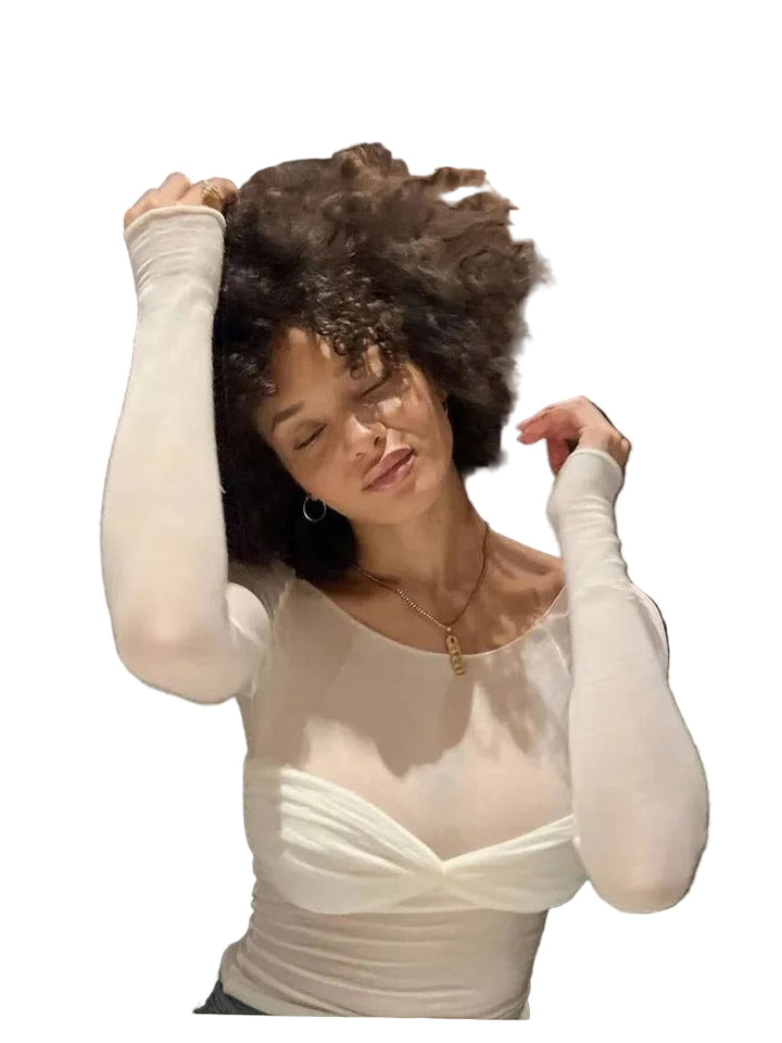 Women’s Mesh Sheer Off-Shoulder Top