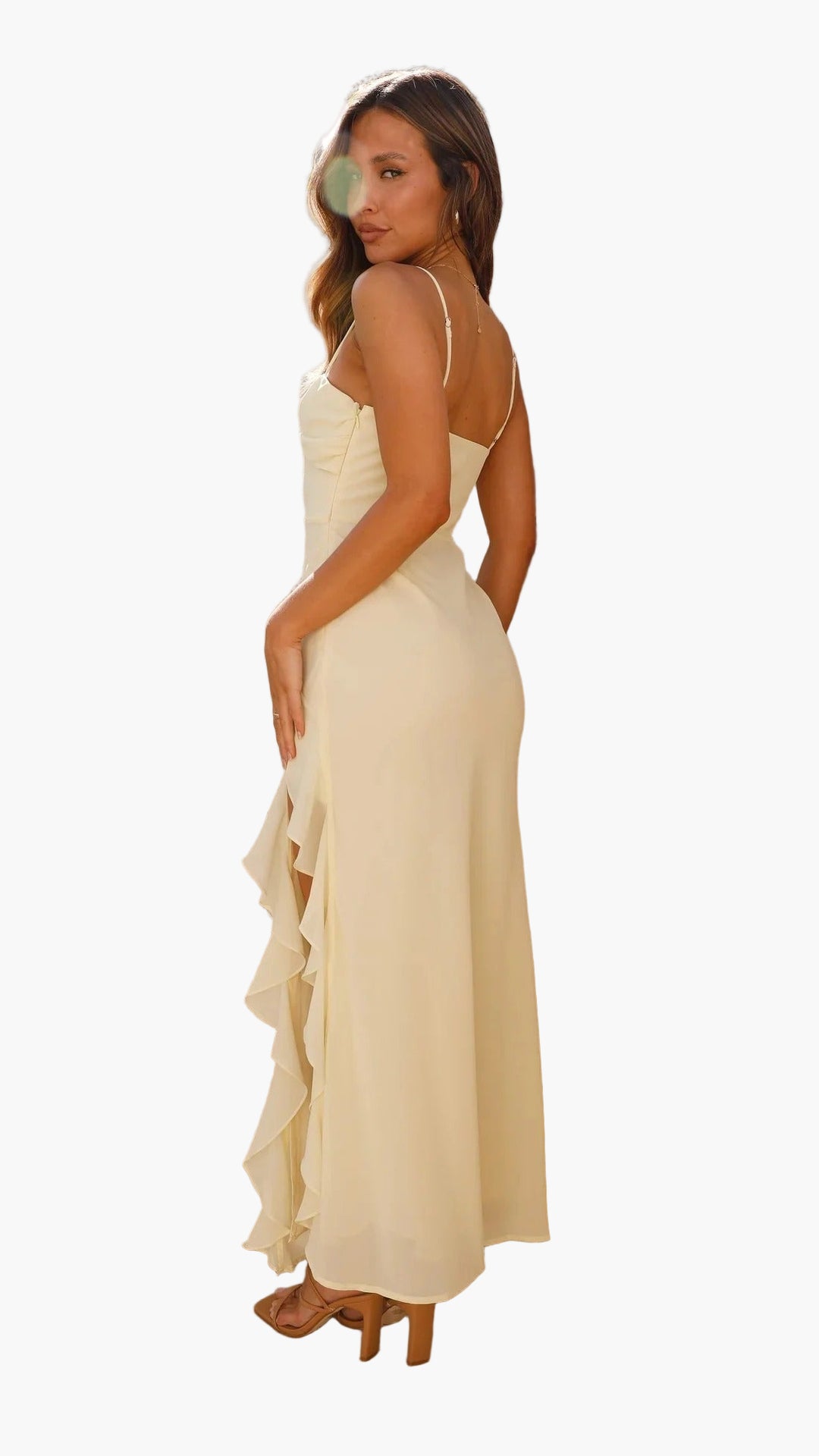 Women’s Draped Bust Side Slit Maxi Dress