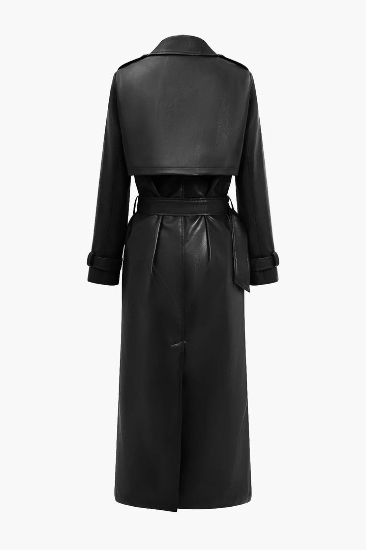 Women’s Belted Faux Leather Trench Coat