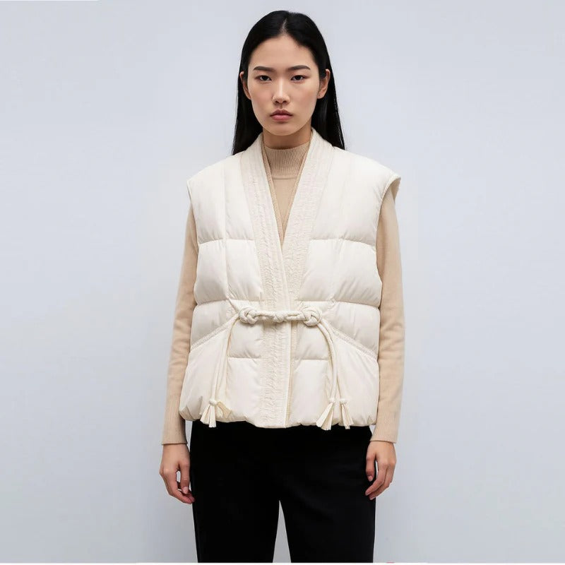 Women's Quilted Kimono-Tie Puffer Vest