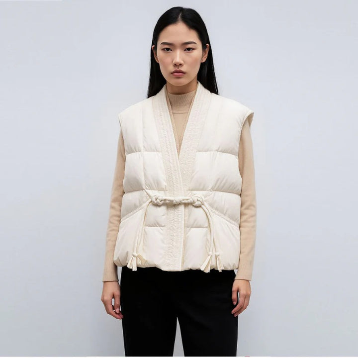 Women's Quilted Kimono-Tie Puffer Vest