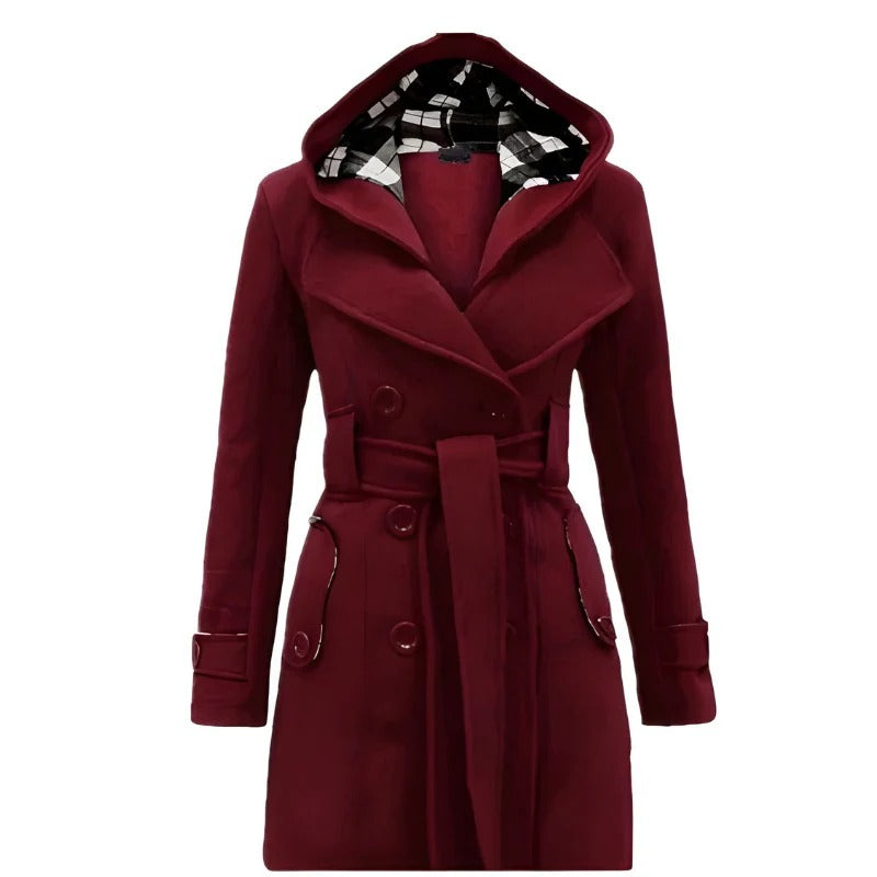 Women’s Hooded Double-Breasted Belted Coat