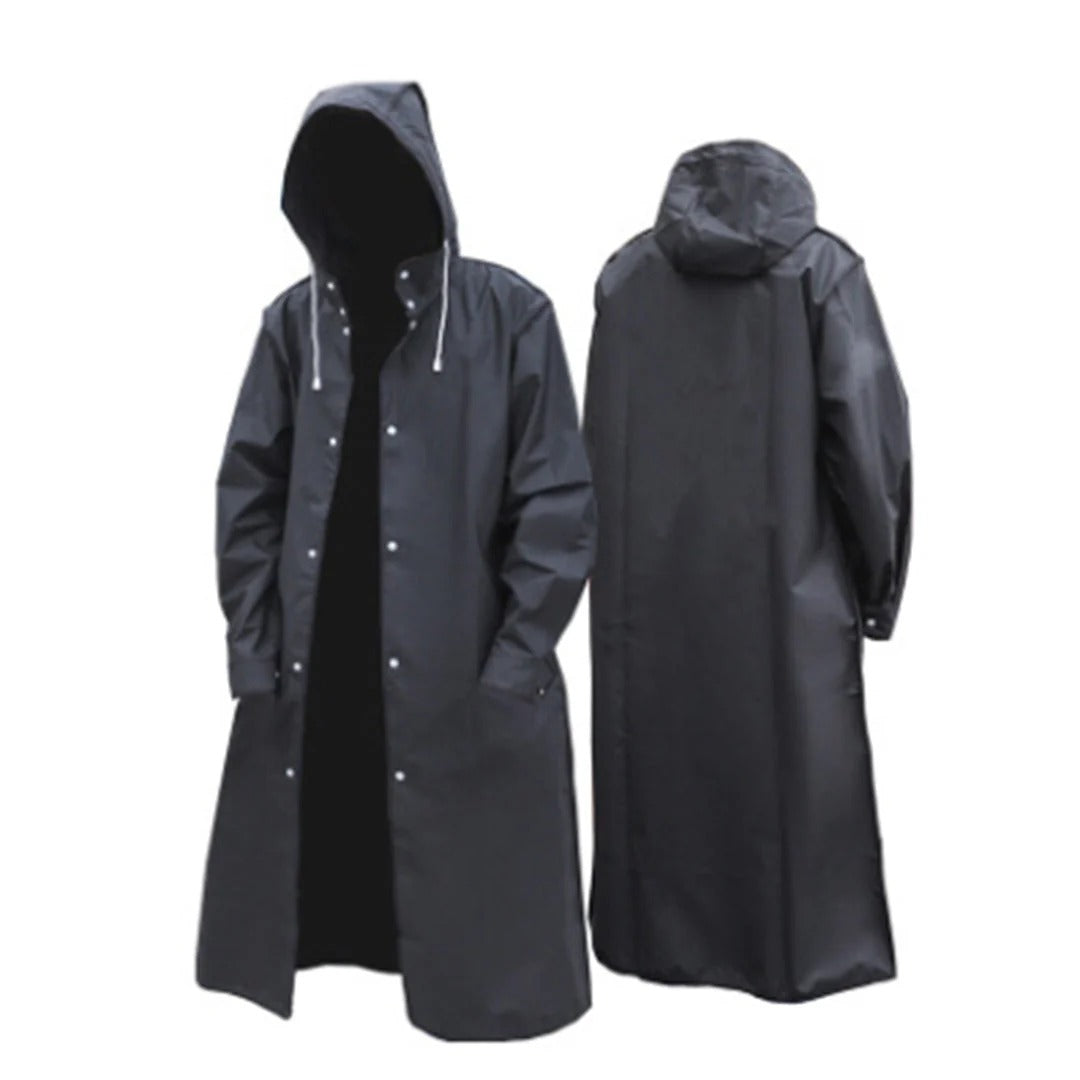 Men’s Long Hooded Waterproof Raincoat – Full-Length Outdoor Shell