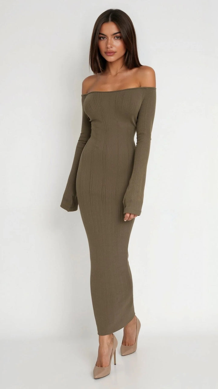 Women’s Elara Off-Shoulder Ribbed Maxi Dress