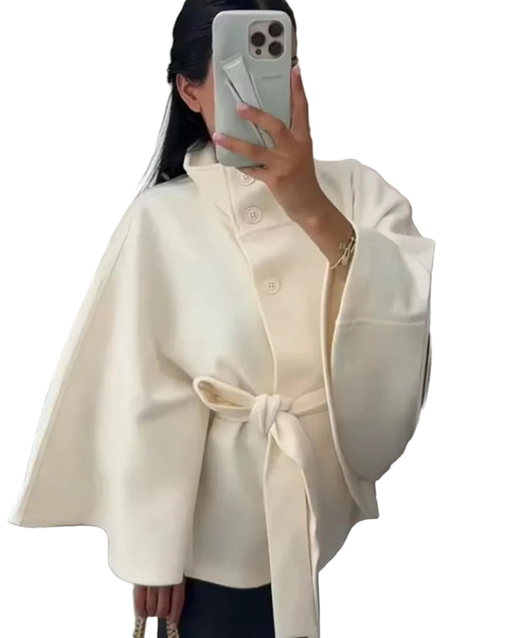 Women’s High-Neck Belted Cape Jacket