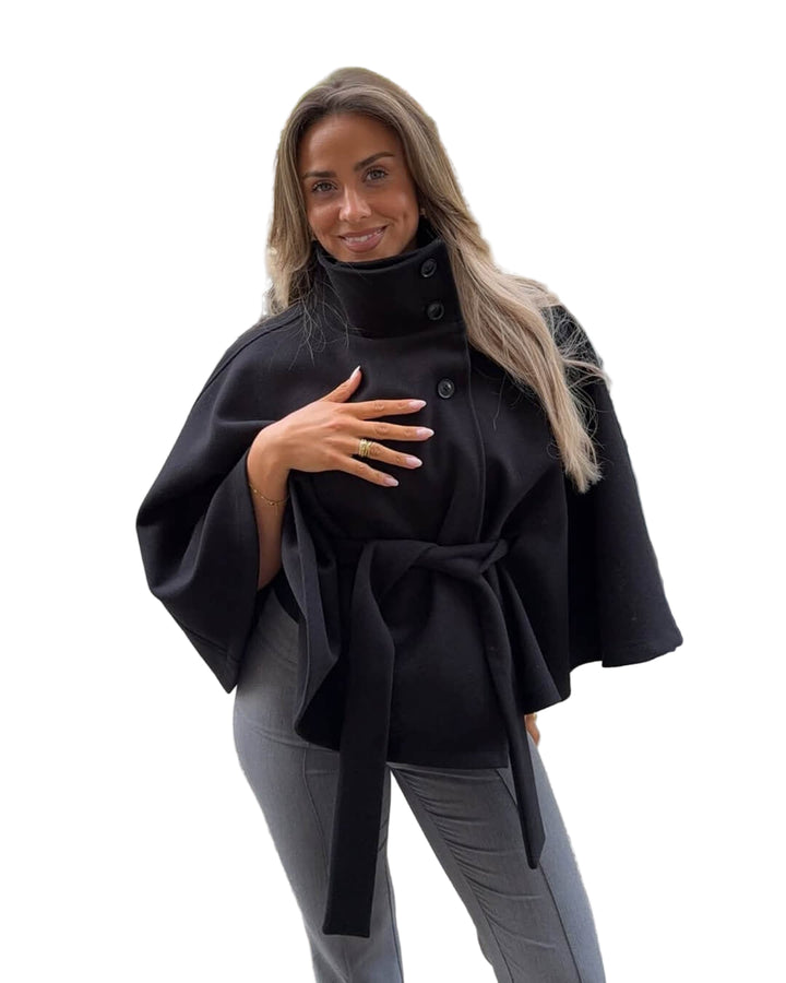 Women’s High-Neck Belted Cape Jacket