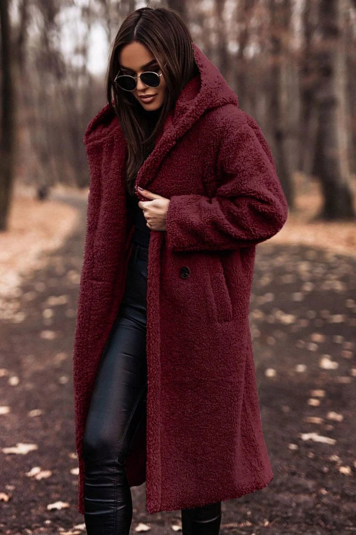 Women’s Cozy Luxe Teddy Longline Coat – Hooded Winter Warm Jacket