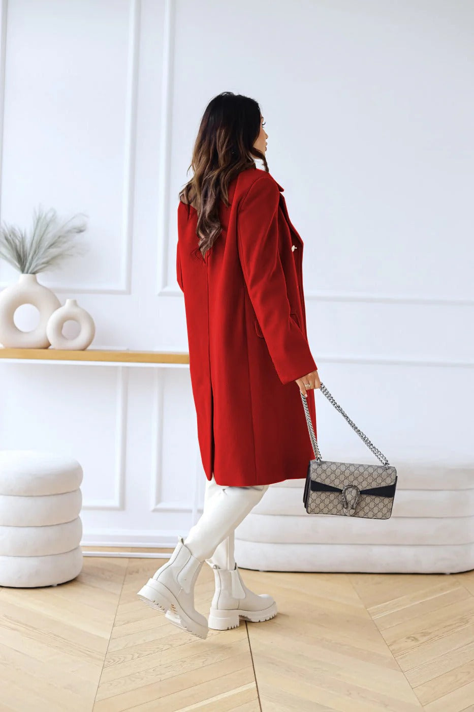 Women’s Double-Breasted Longline Coat - Tailored Button Detail Overcoat