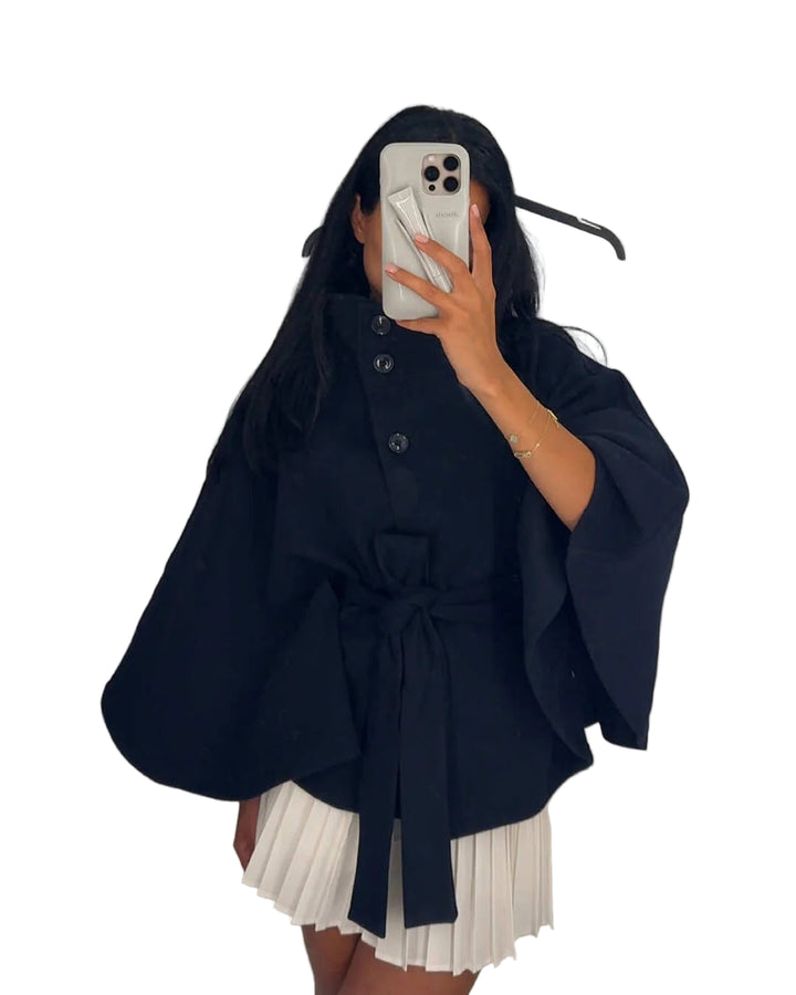 Women’s High-Neck Belted Cape Jacket