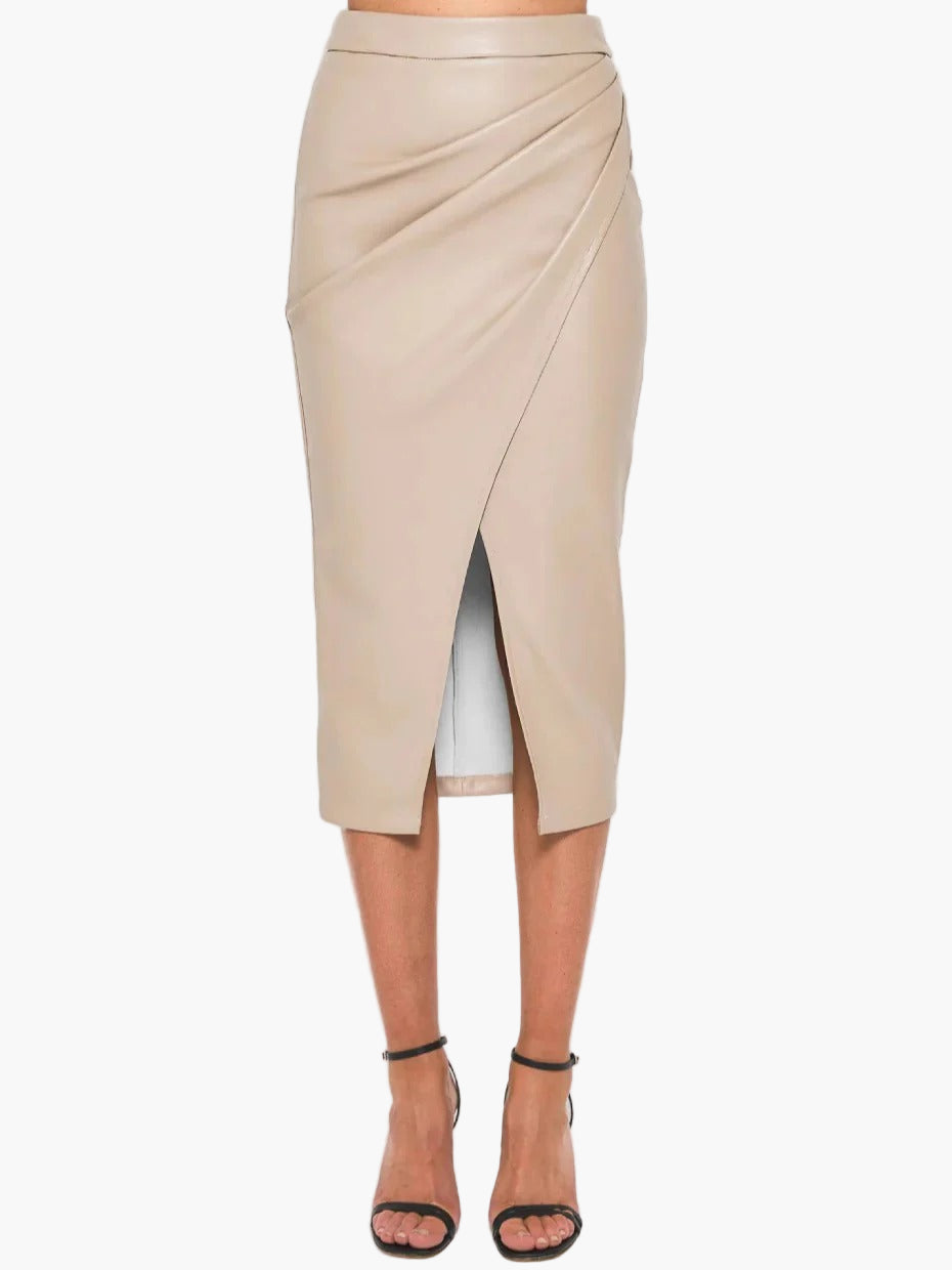 Women’s Faux Leather Wrap Midi Skirt