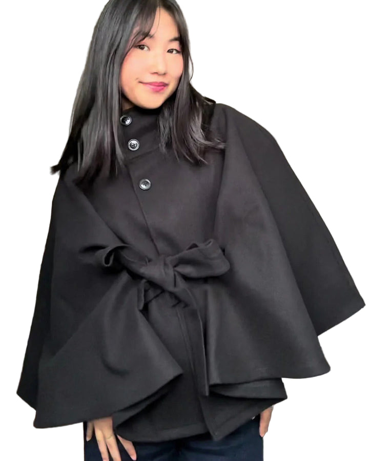 Women’s High-Neck Belted Cape Jacket
