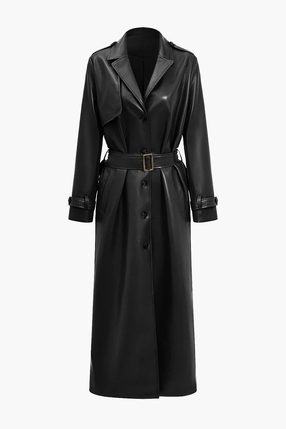 Women’s Belted Faux Leather Trench Coat