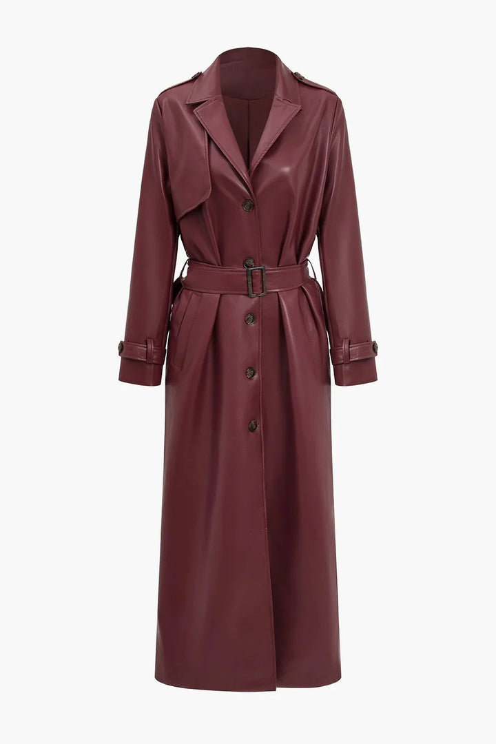 Women’s Belted Faux Leather Trench Coat