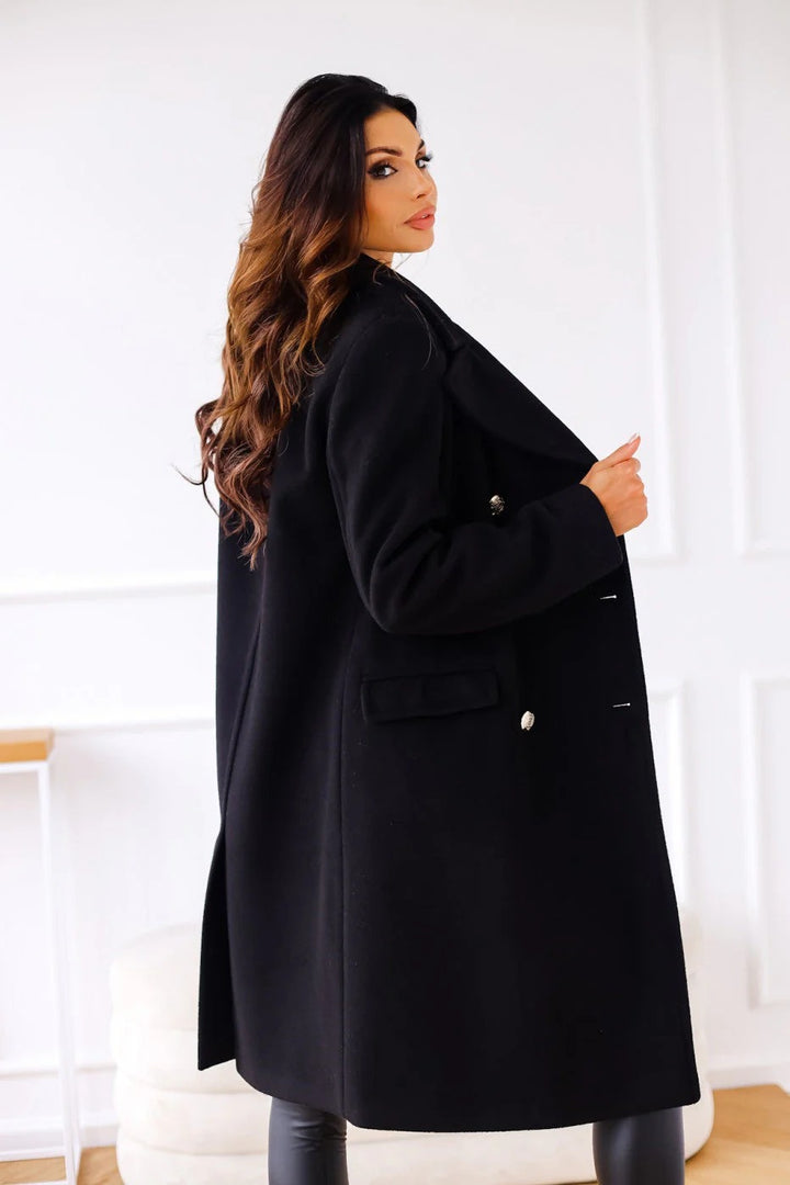 Women’s Double-Breasted Longline Coat - Tailored Button Detail Overcoat