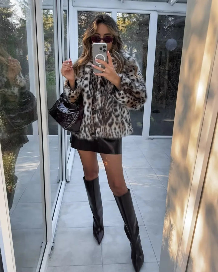 Women’s Luxe Leopard Faux Fur Coat – Statement Winter Jacket