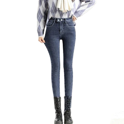 Women’s High-Waist Fleece-Lined Jeans – Warm Slim Fit Winter Style