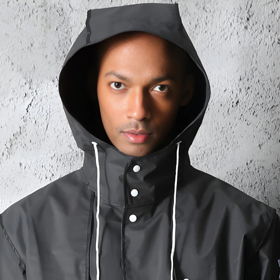 Men’s Long Hooded Waterproof Raincoat – Full-Length Outdoor Shell