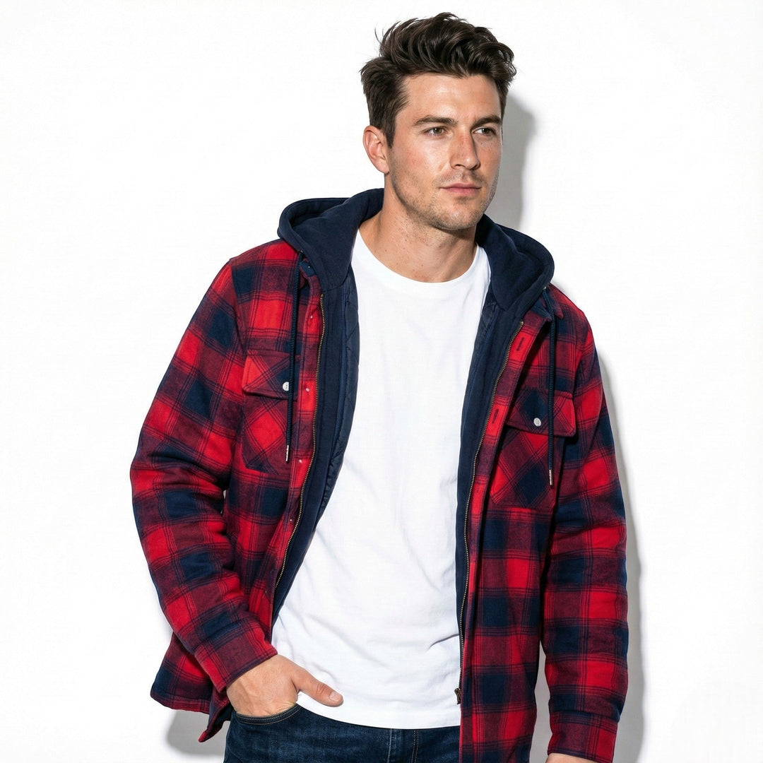 Men’s Cotton Hooded Checked Jacket