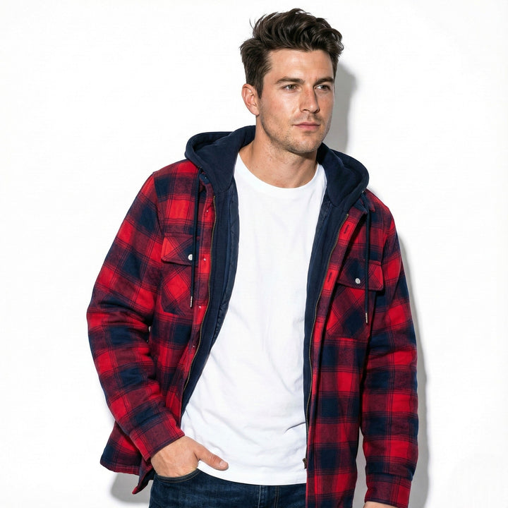 Men’s Cotton Hooded Checked Jacket