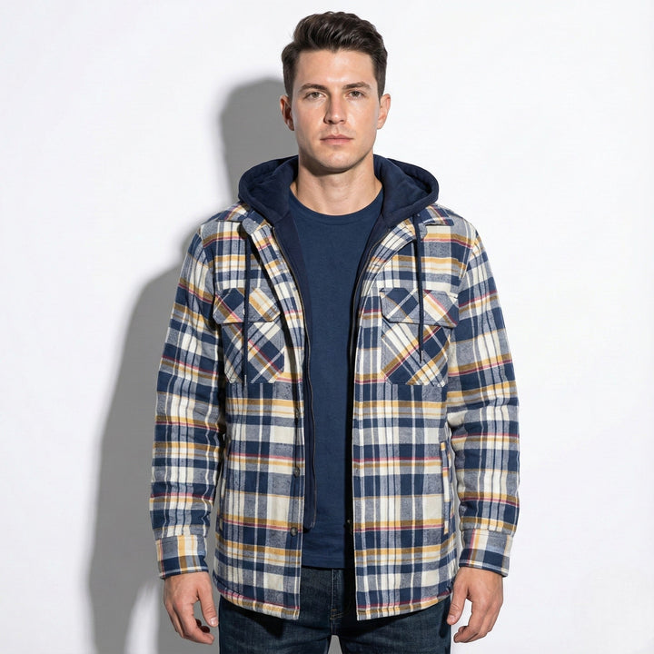 Men’s Cotton Hooded Checked Jacket