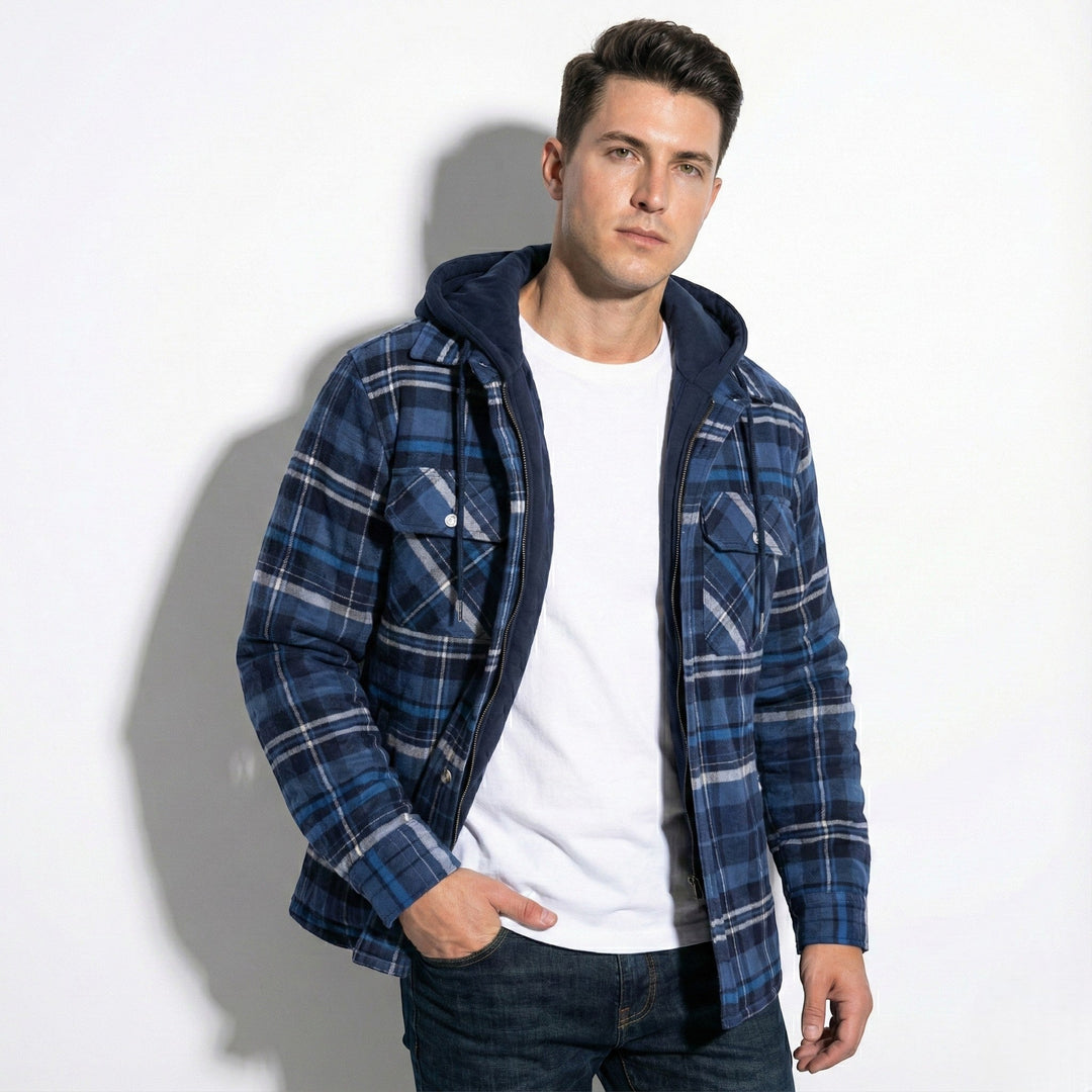 Men’s Cotton Hooded Checked Jacket