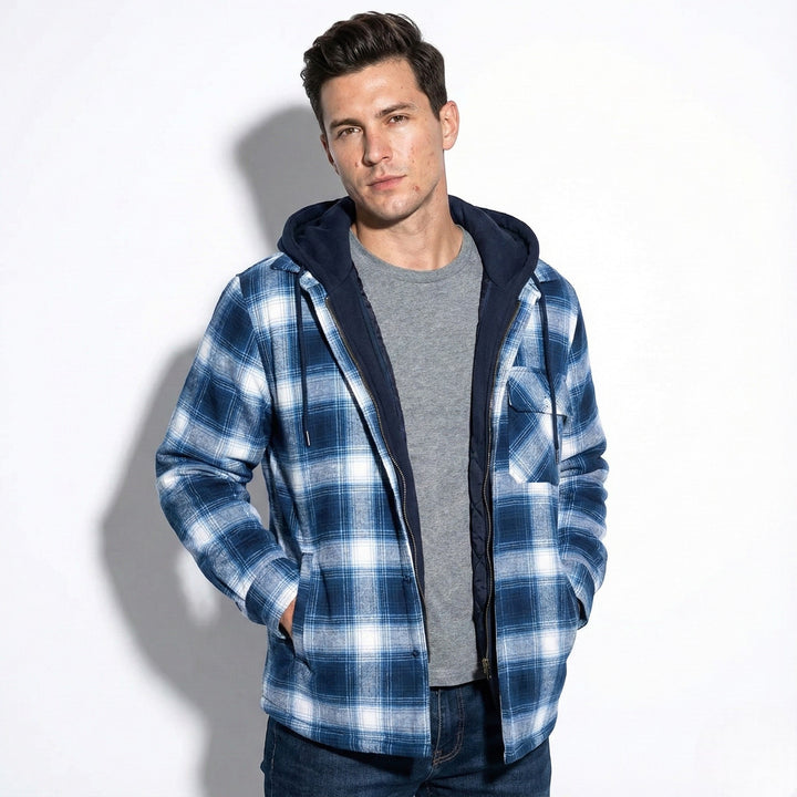Men’s Cotton Hooded Checked Jacket