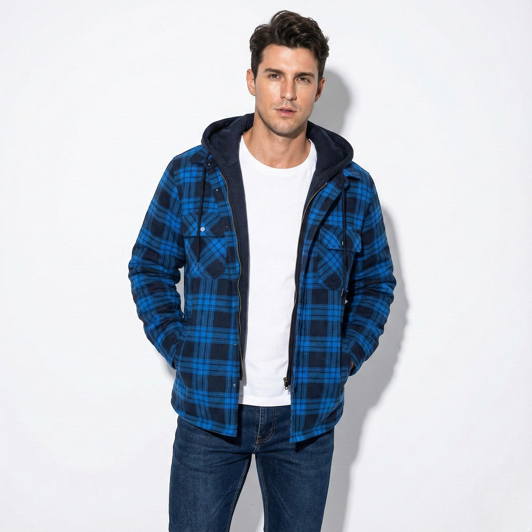 Men’s Cotton Hooded Checked Jacket